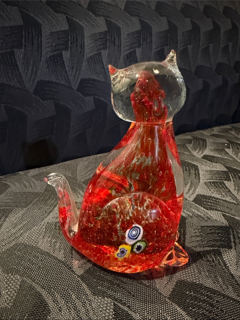 Art Glass Cat Figurine Millefiori Accents Tabby siamese Kitten